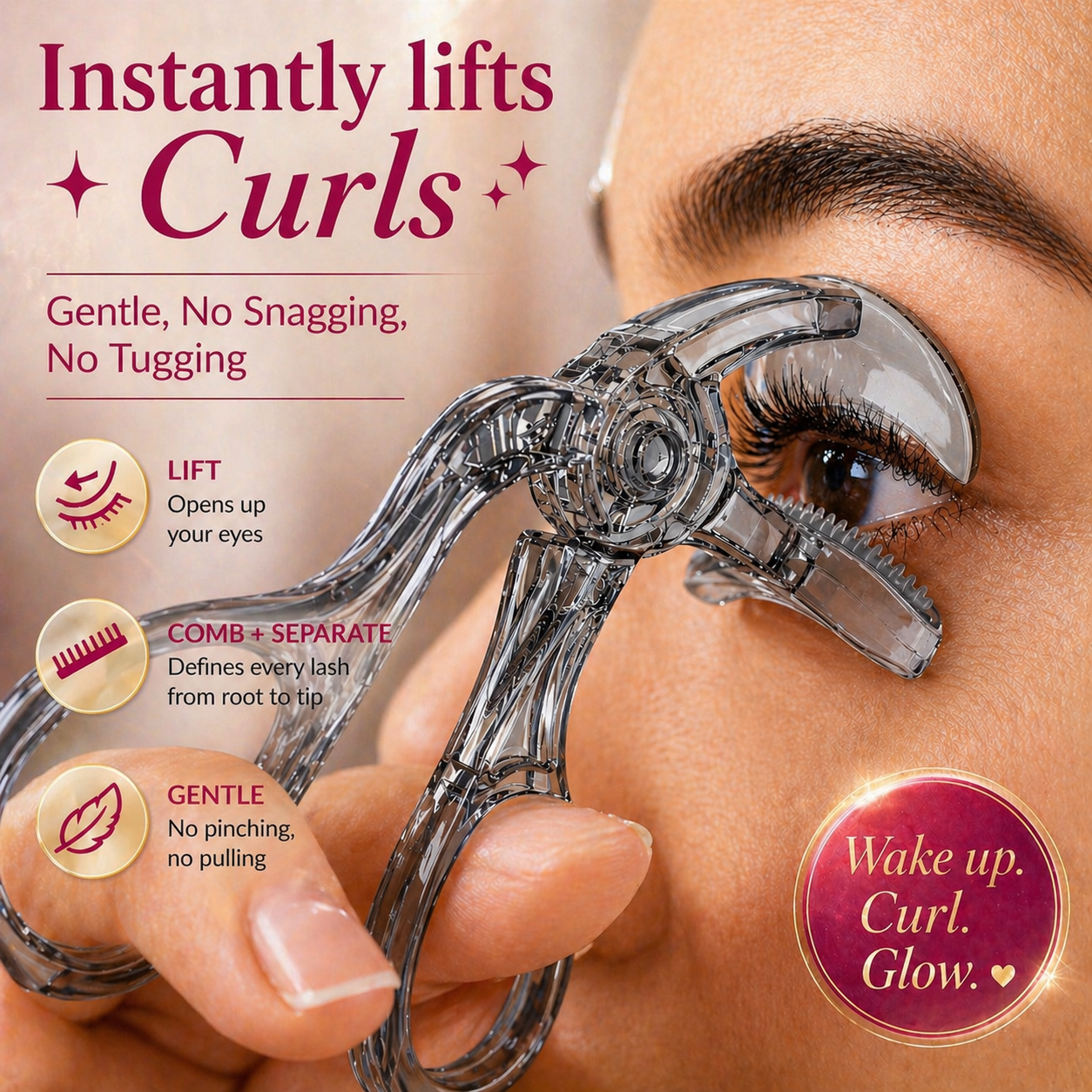 ROTAN PRO Eyelash Curler with Built-In Comb