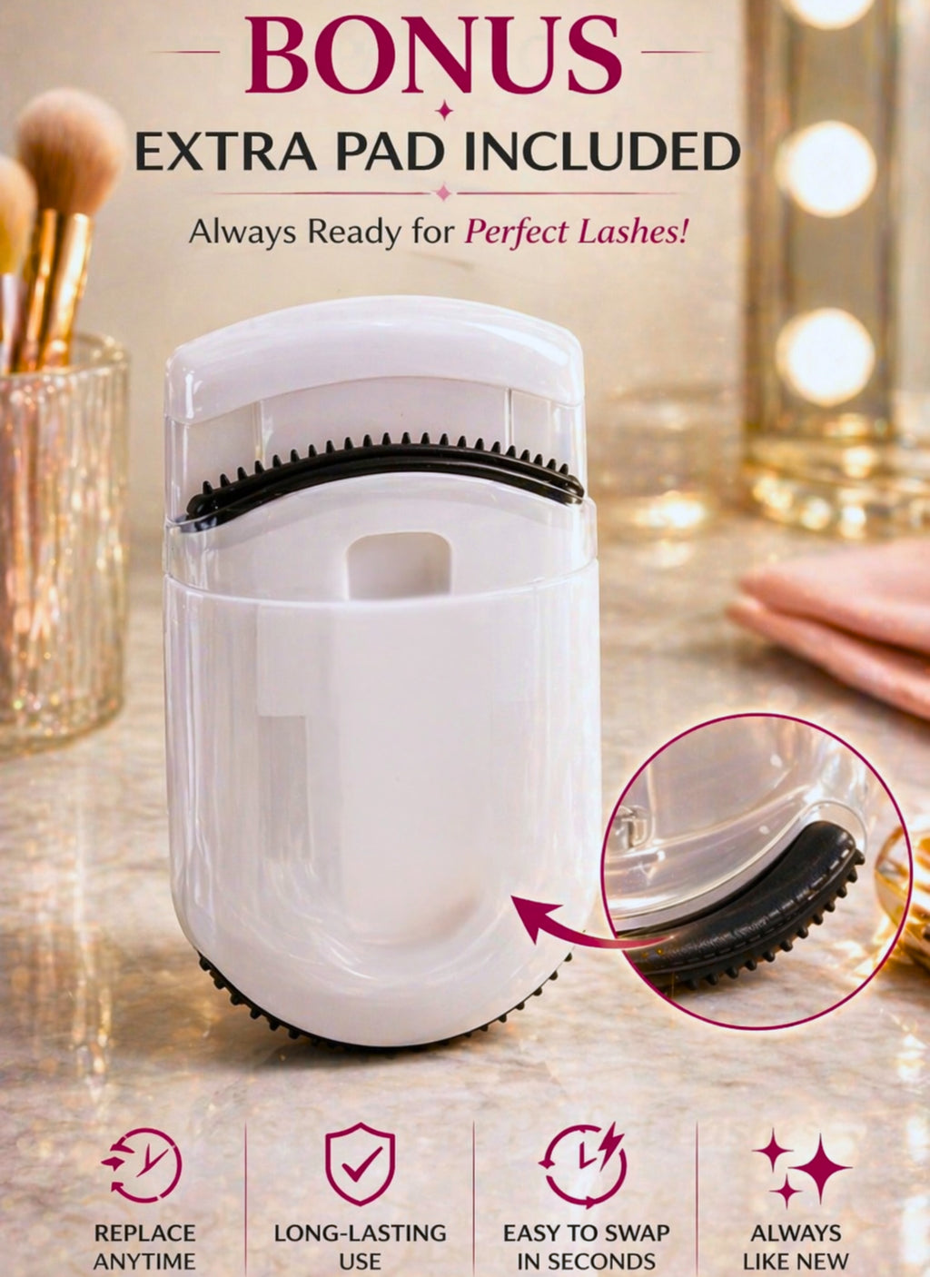 ROTAN Mini Eyelash Curler with Built-In Comb | Travel Lash Tool