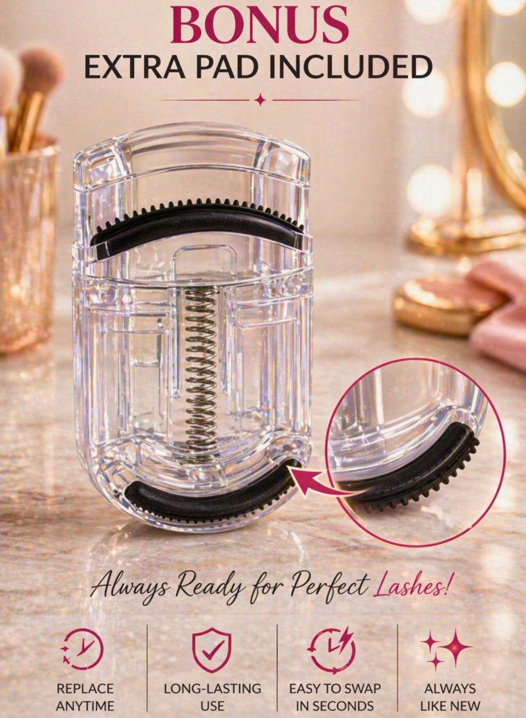 ROTAN Mini Eyelash Curler with Built-In Comb | Travel Lash Tool