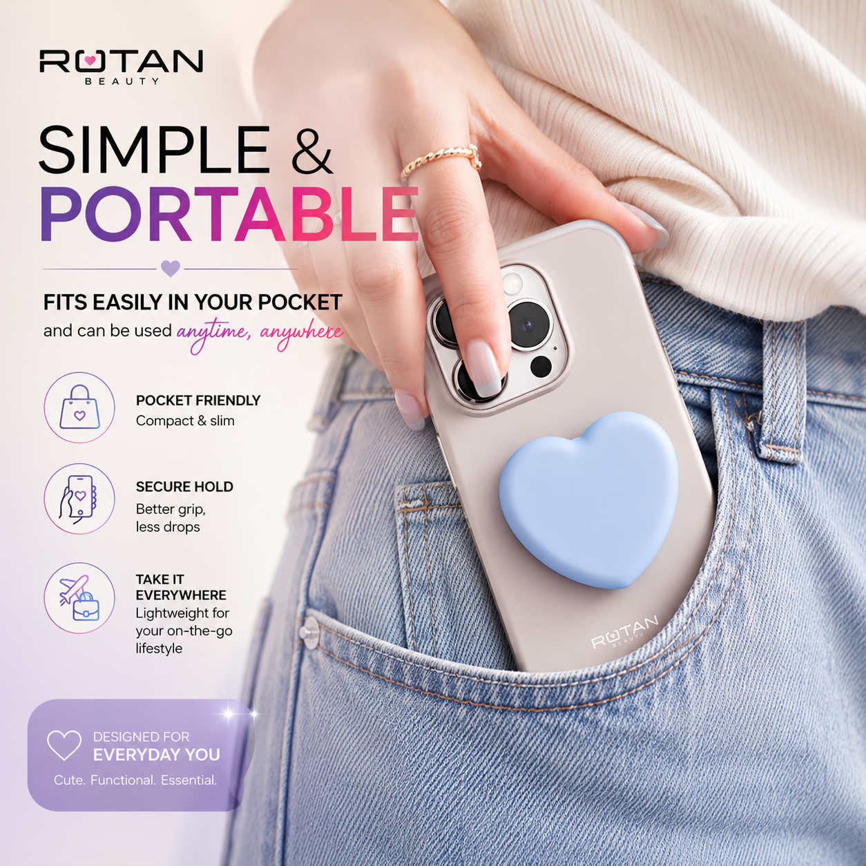 ROTAN Heart MagSafe Phone Grip | Cute Magnetic Phone Grip - Blue Breeze