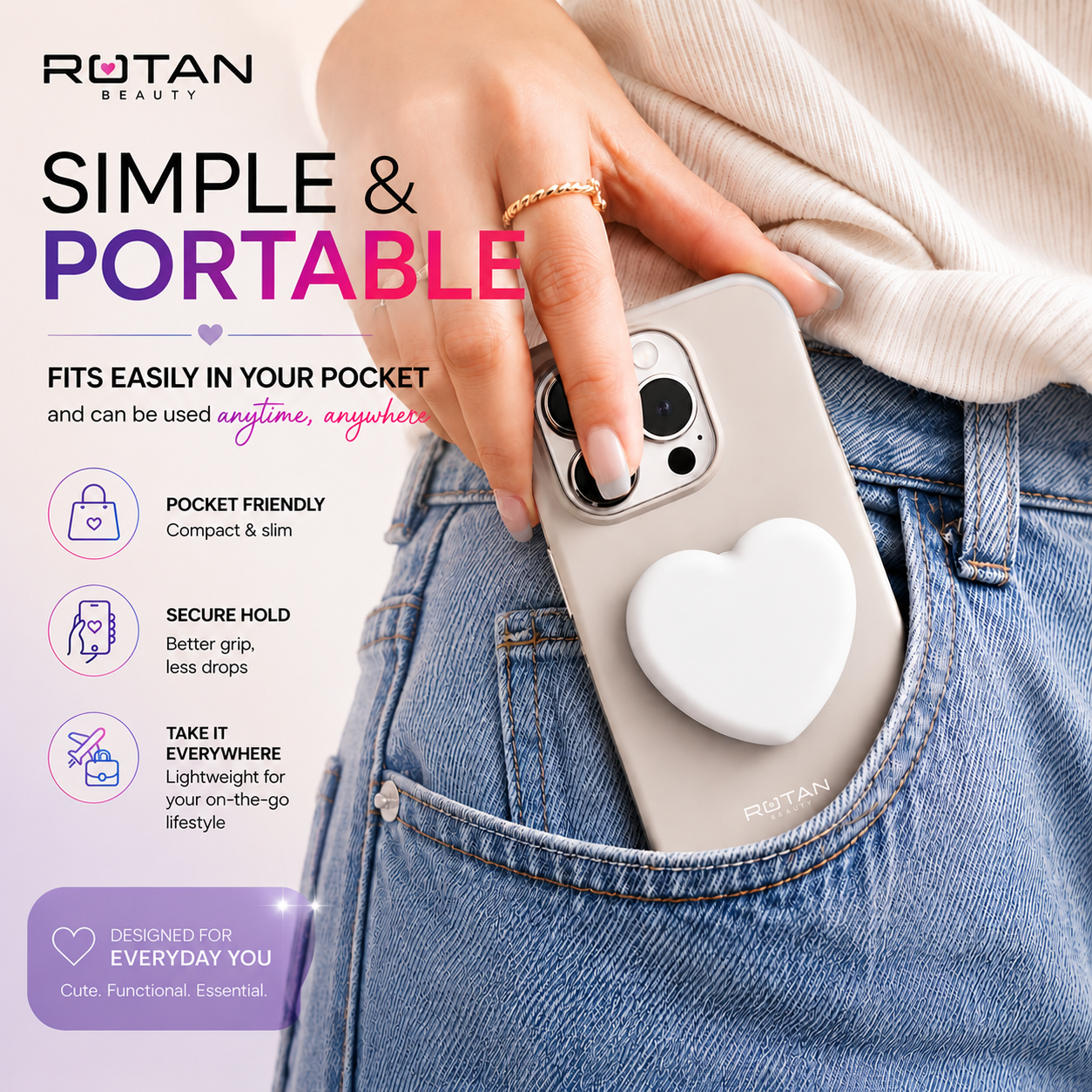 ROTAN Heart MagSafe Phone Grip | Cute Magnetic Phone Grip - Polar White