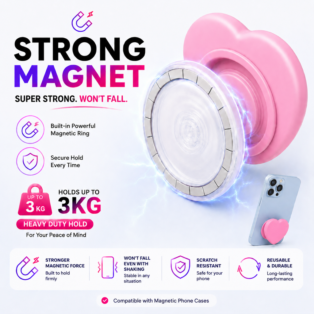 ROTAN Heart MagSafe Phone Grip | Cute Magnetic Phone Grip - Hot Pink
