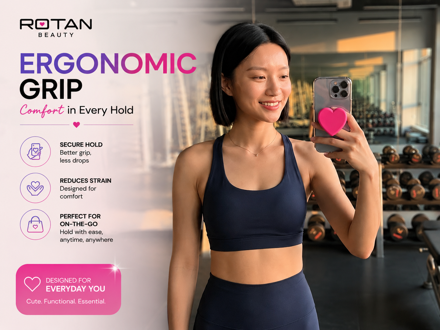 ROTAN Heart MagSafe Phone Grip | Cute Magnetic Phone Grip - Hot Pink