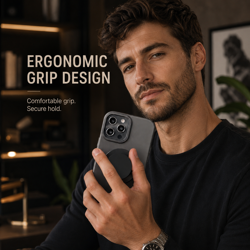 ROTAN MagSafe Magnetic Phone Grip | Secure One-Handed Hold - Piano Black