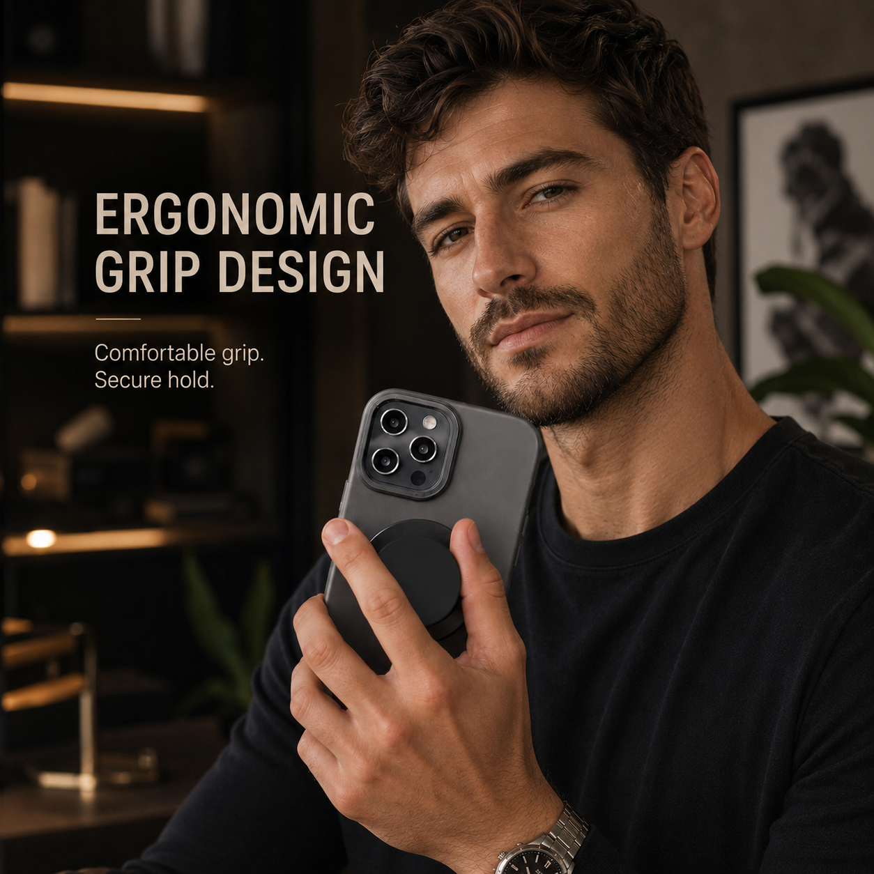ROTAN MagSafe Magnetic Phone Grip | Secure One-Handed Hold - Piano Black