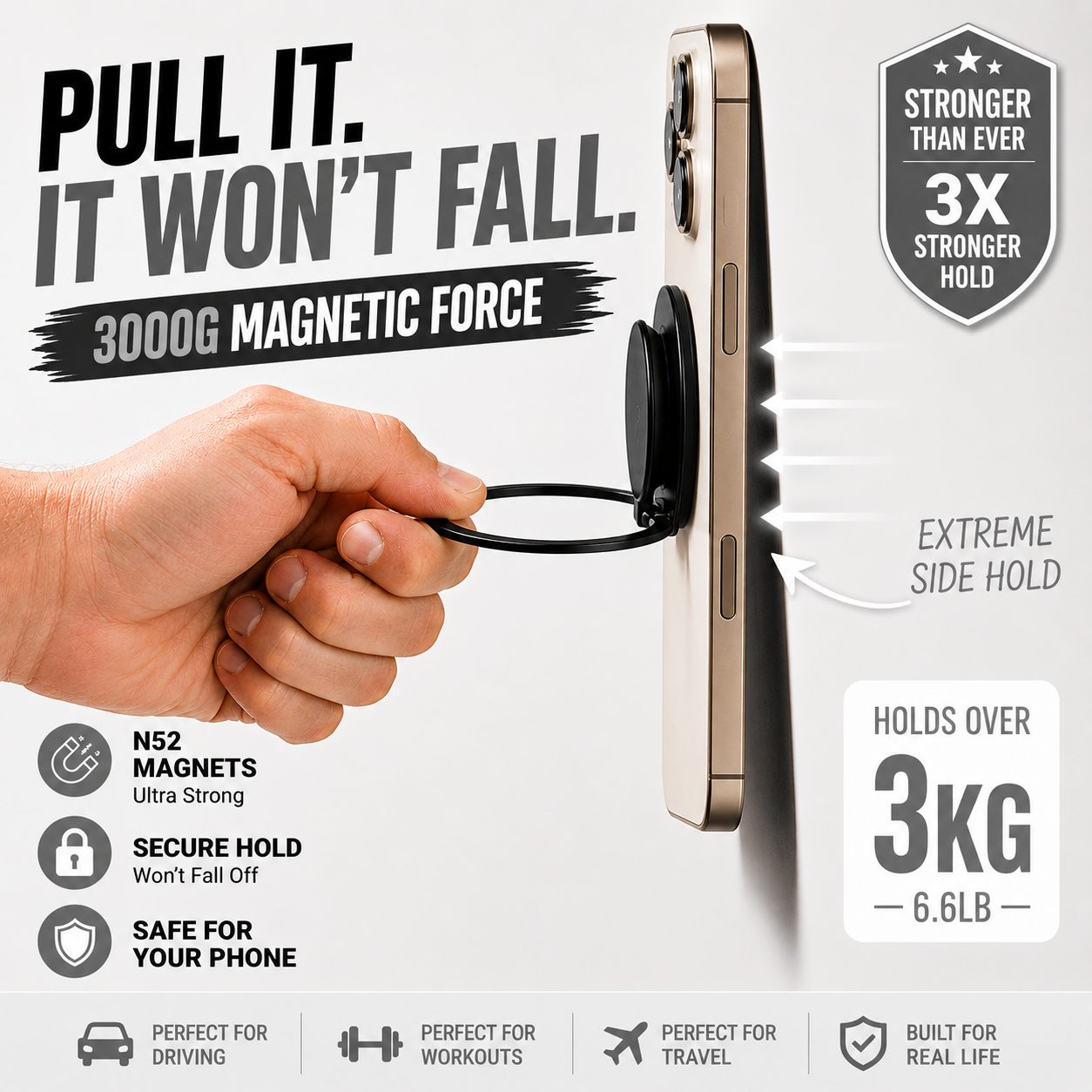 ROTAN MagSafe Magnetic Phone Grip | Secure One-Handed Hold - Polar White