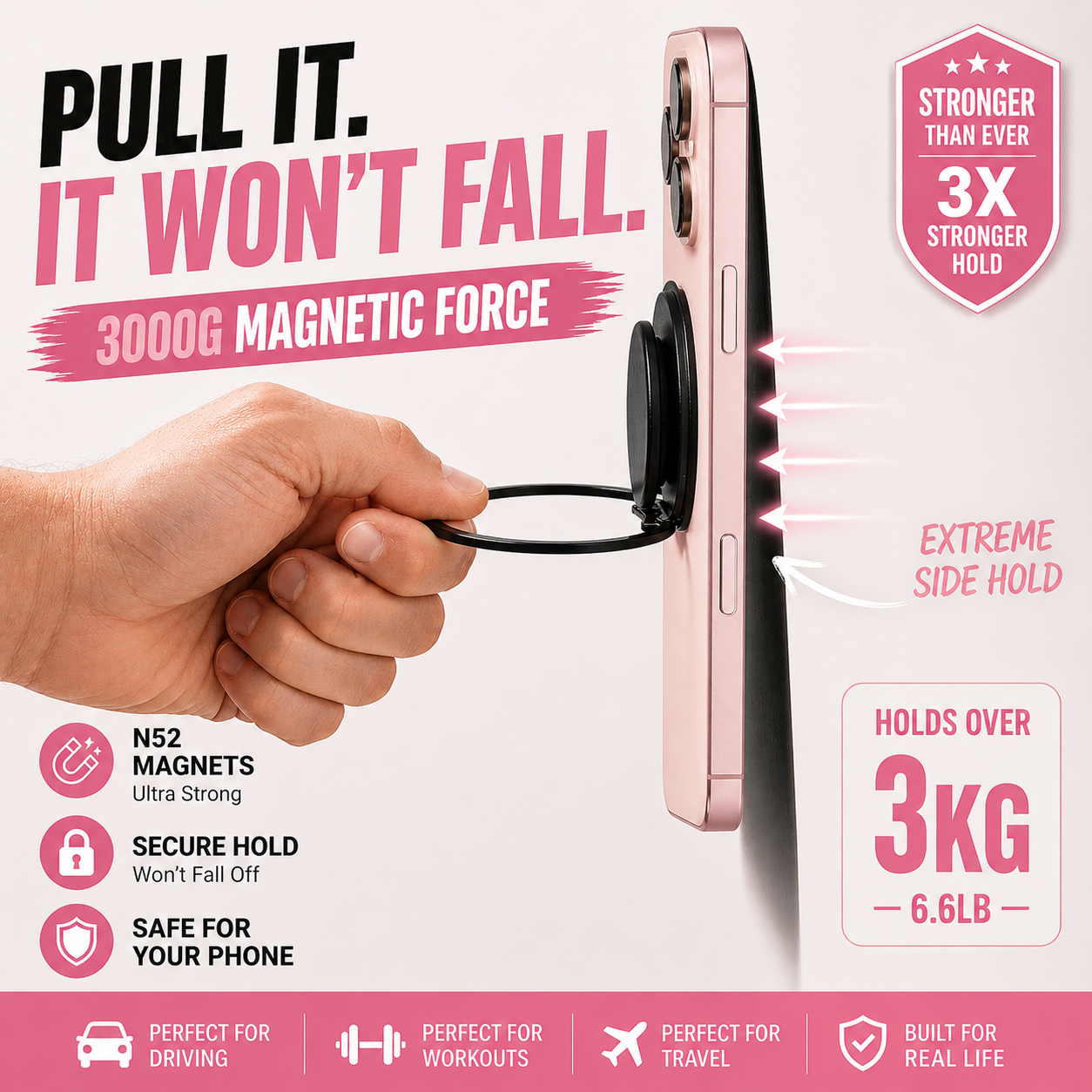 ROTAN MagSafe Magnetic Phone Grip | Secure One-Handed Hold - Blush Pink
