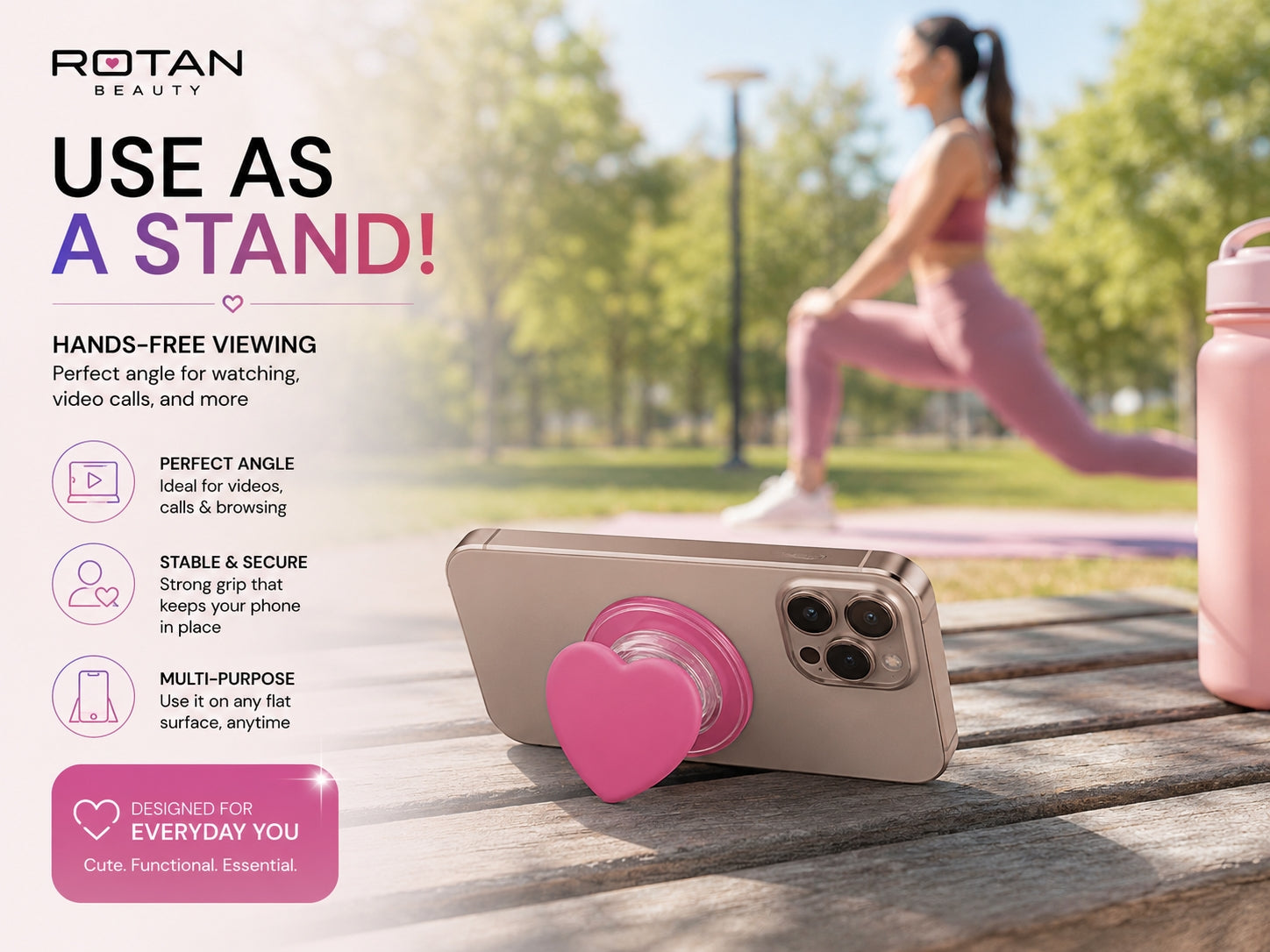 ROTAN Heart MagSafe Phone Grip | Cute Magnetic Phone Grip - Hot Pink