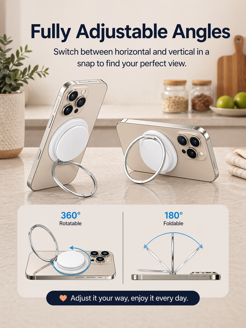 ROTAN MagSafe Magnetic Phone Grip | Secure One-Handed Hold - Polar White
