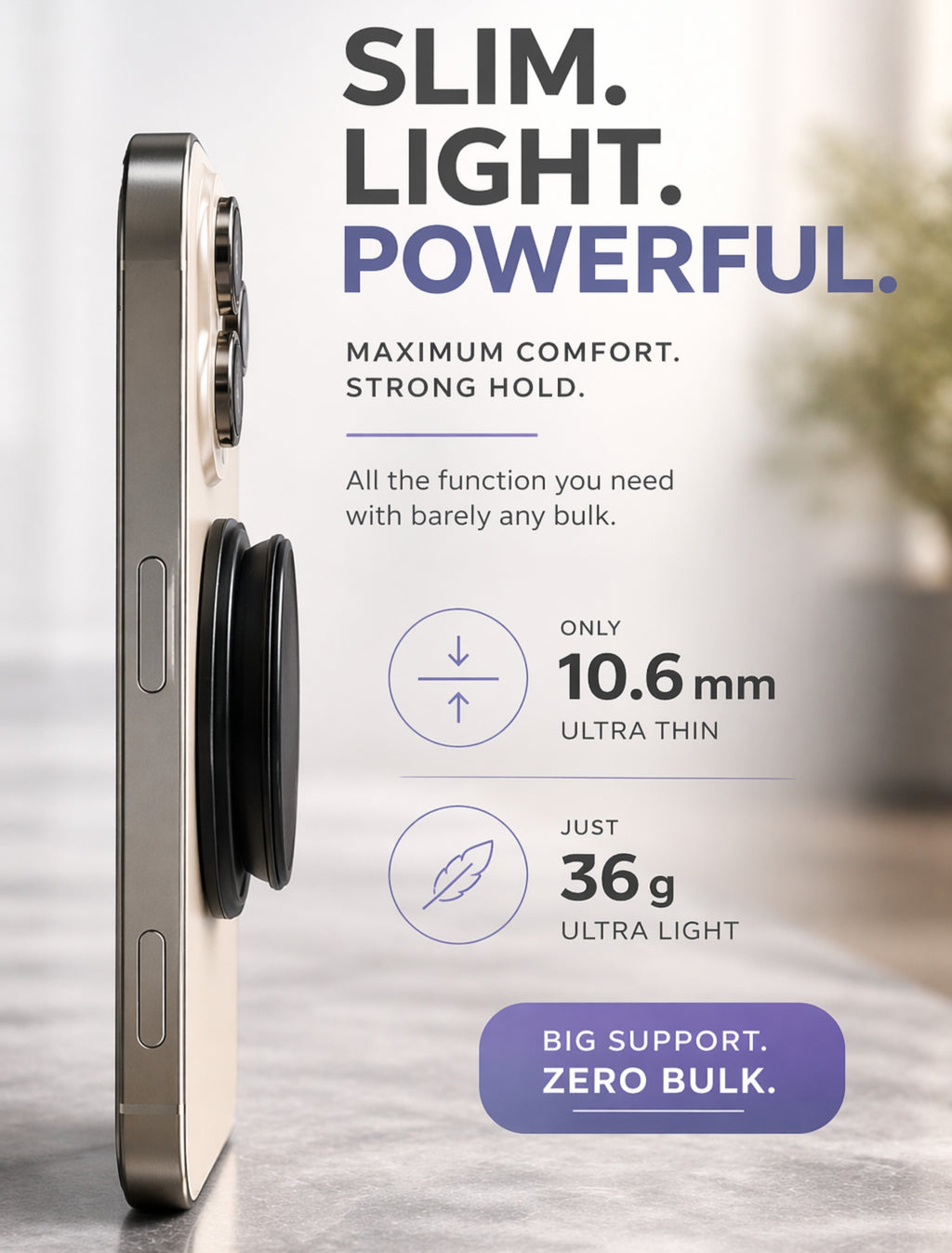 ROTAN MagSafe Magnetic Phone Grip | Secure One-Handed Hold - Piano Black