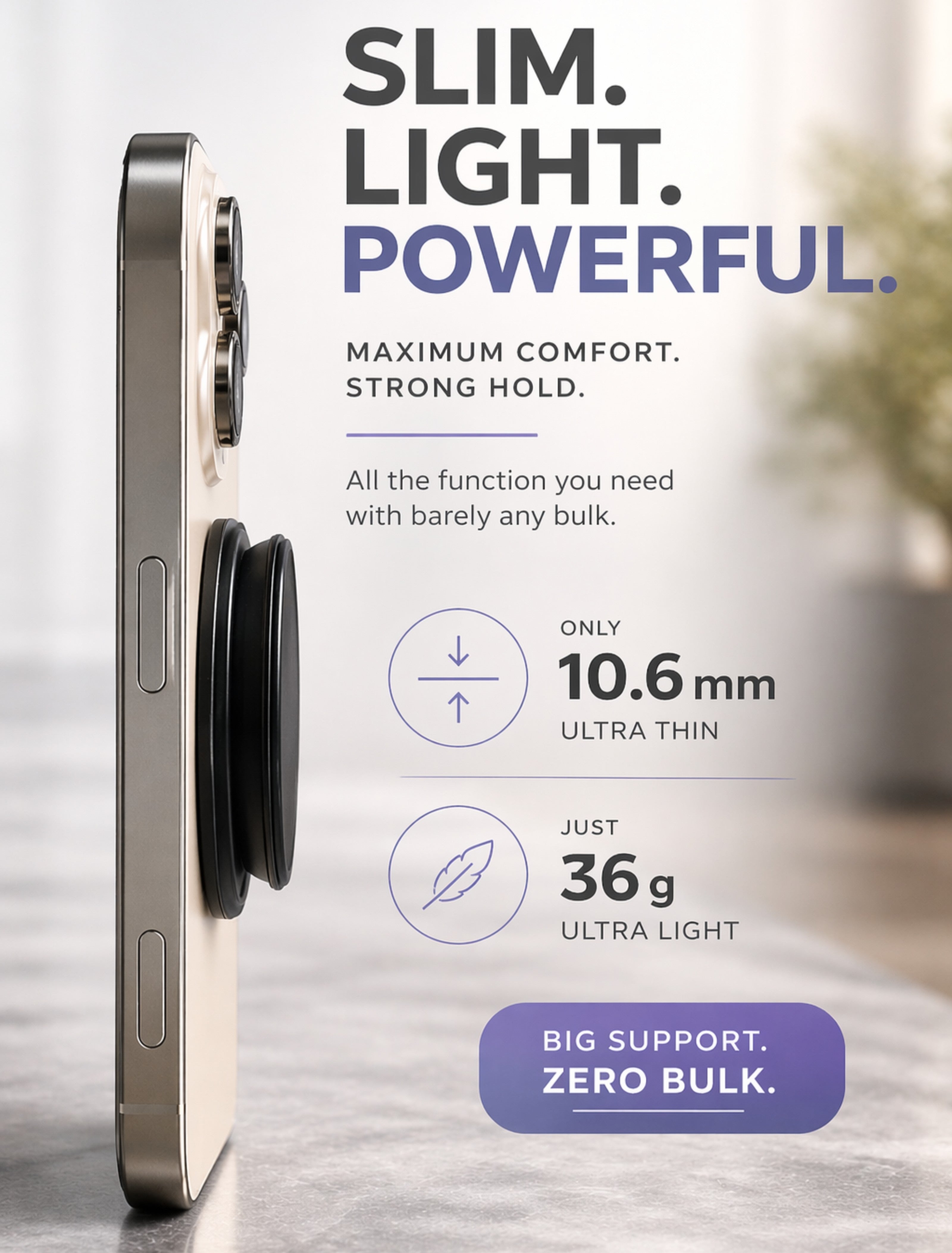 ROTAN MagSafe Magnetic Phone Grip | Secure One-Handed Hold - Piano Black