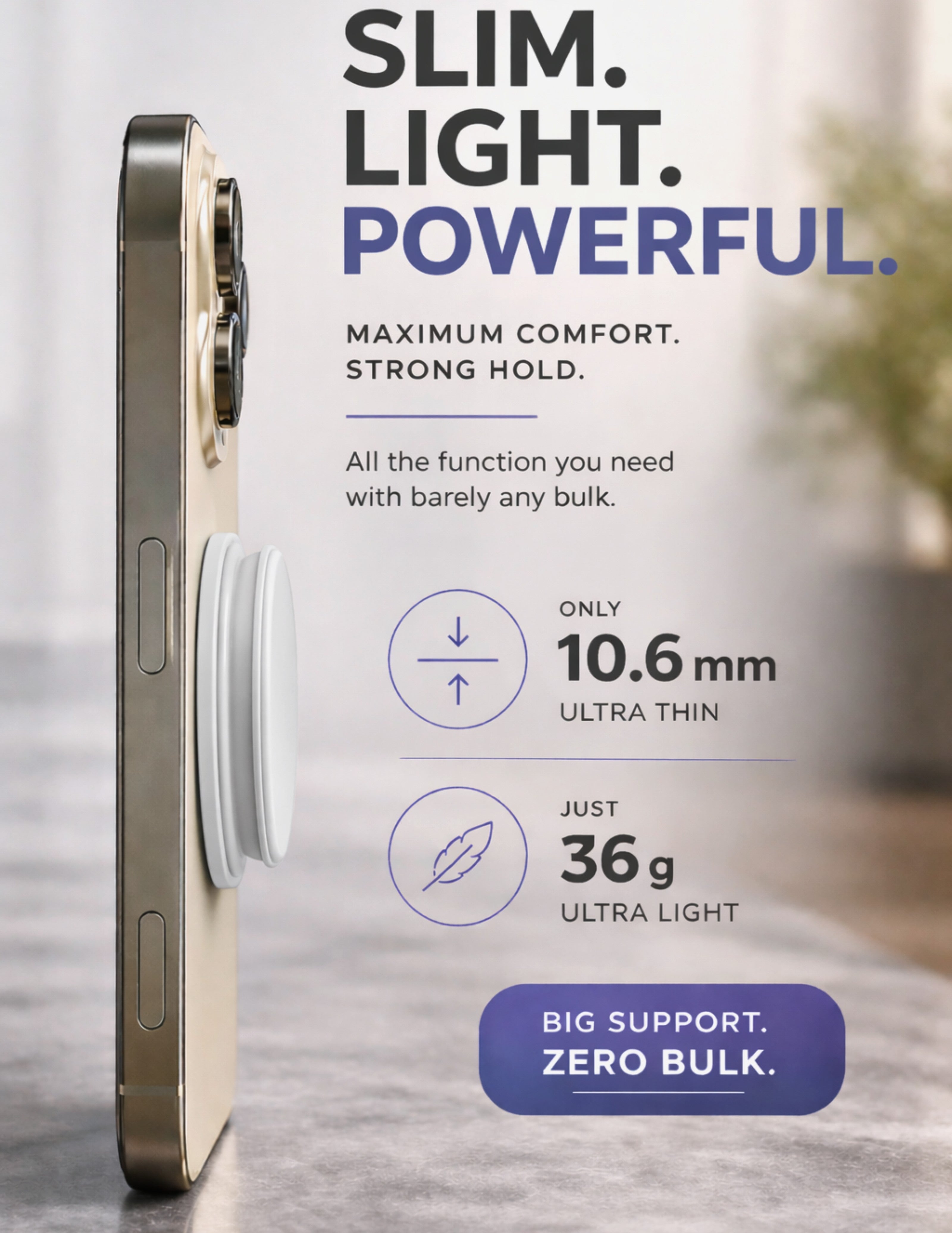 ROTAN MagSafe Magnetic Phone Grip | Secure One-Handed Hold - Polar White