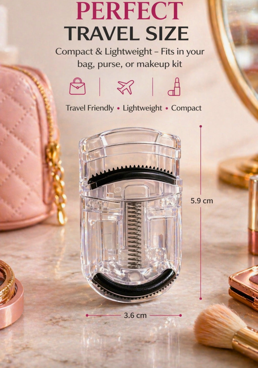 ROTAN Mini Eyelash Curler with Built-In Comb | Travel Lash Tool