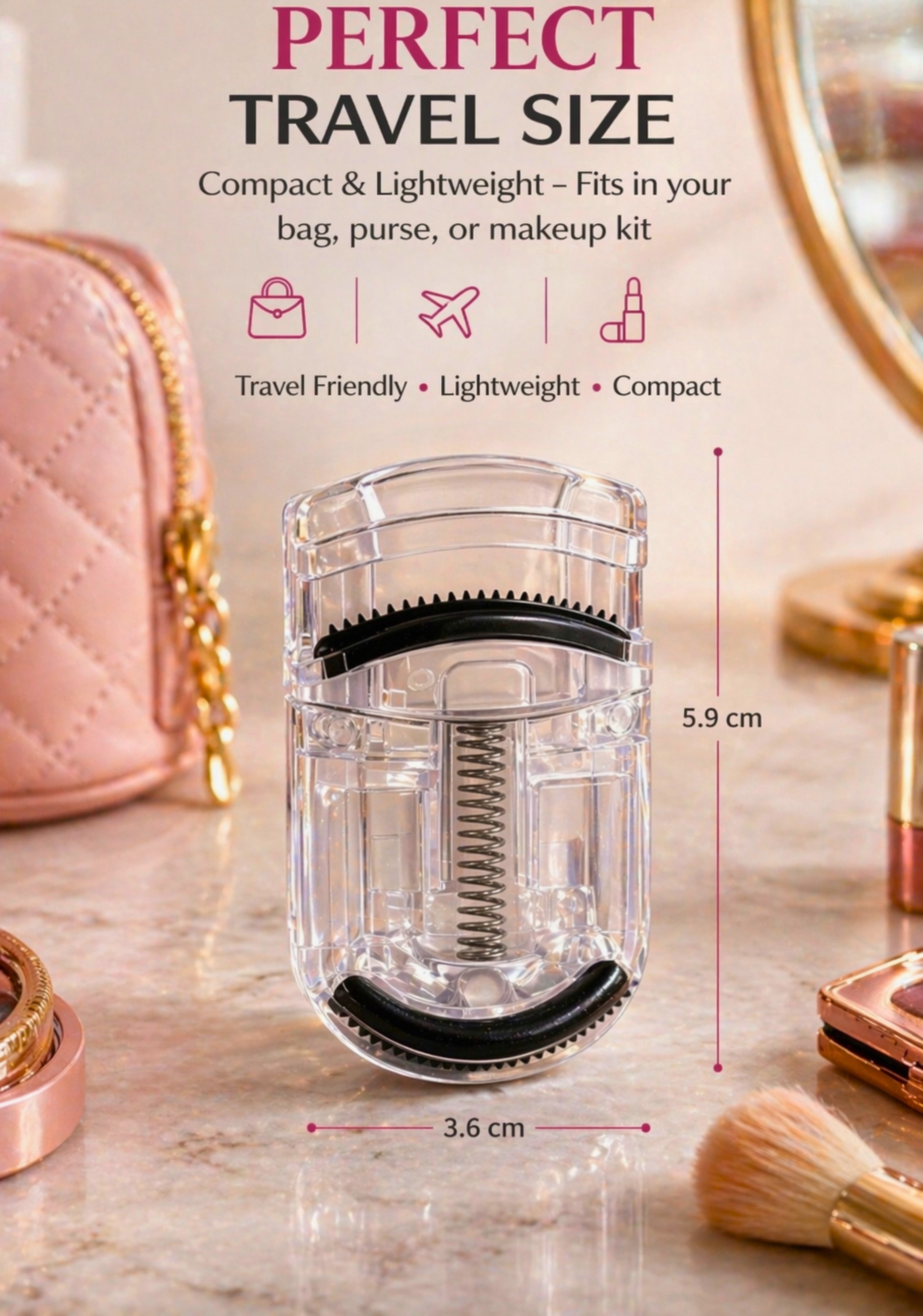 ROTAN Mini Eyelash Curler with Built-In Comb | Travel Lash Tool