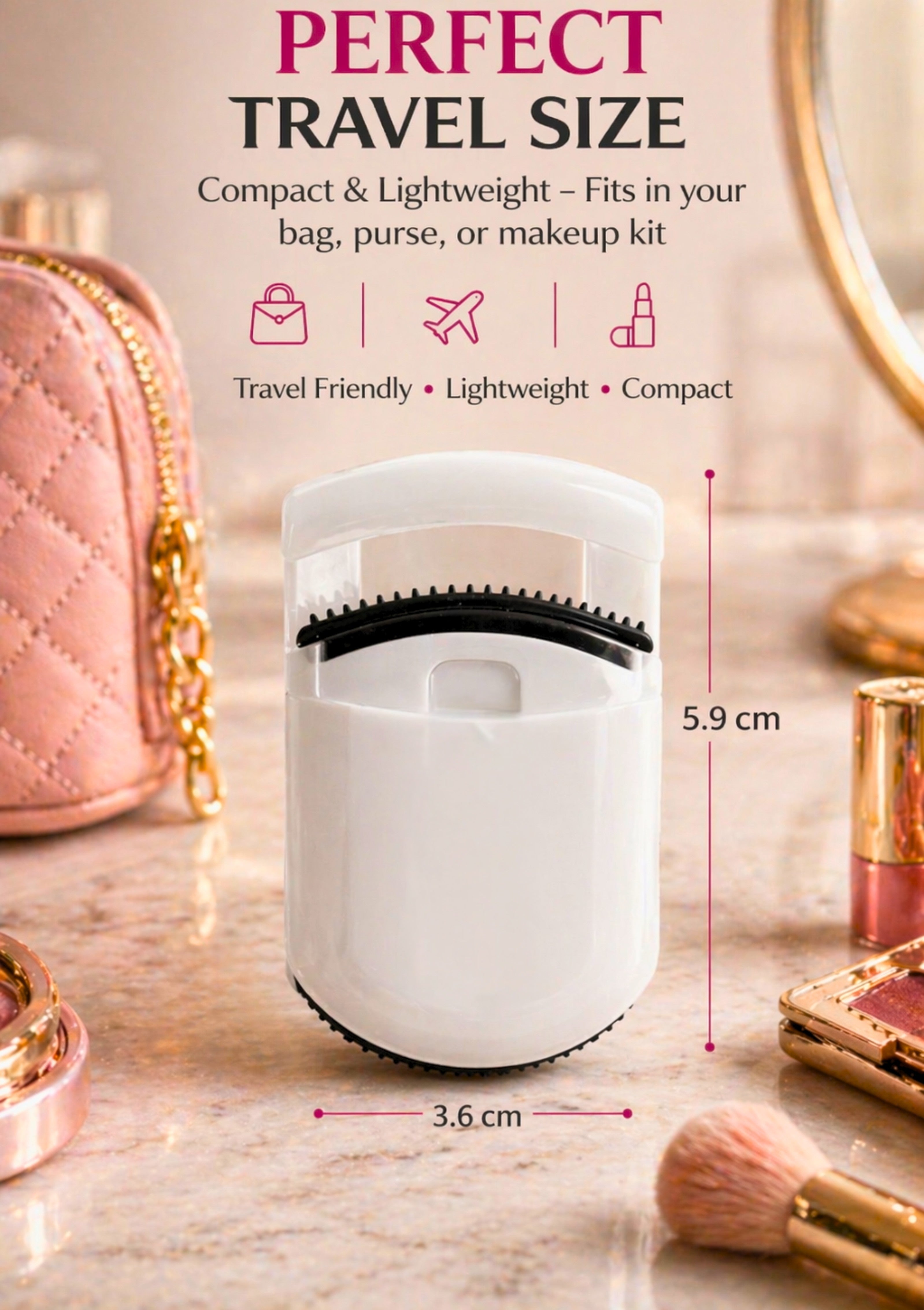 ROTAN Mini Eyelash Curler with Built-In Comb | Travel Lash Tool