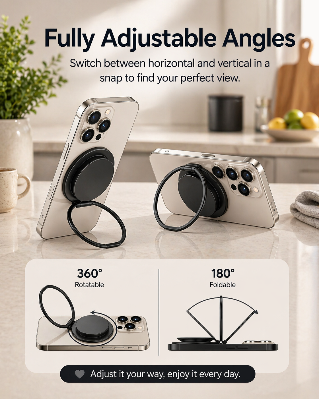 ROTAN MagSafe Magnetic Phone Grip | Secure One-Handed Hold - Black