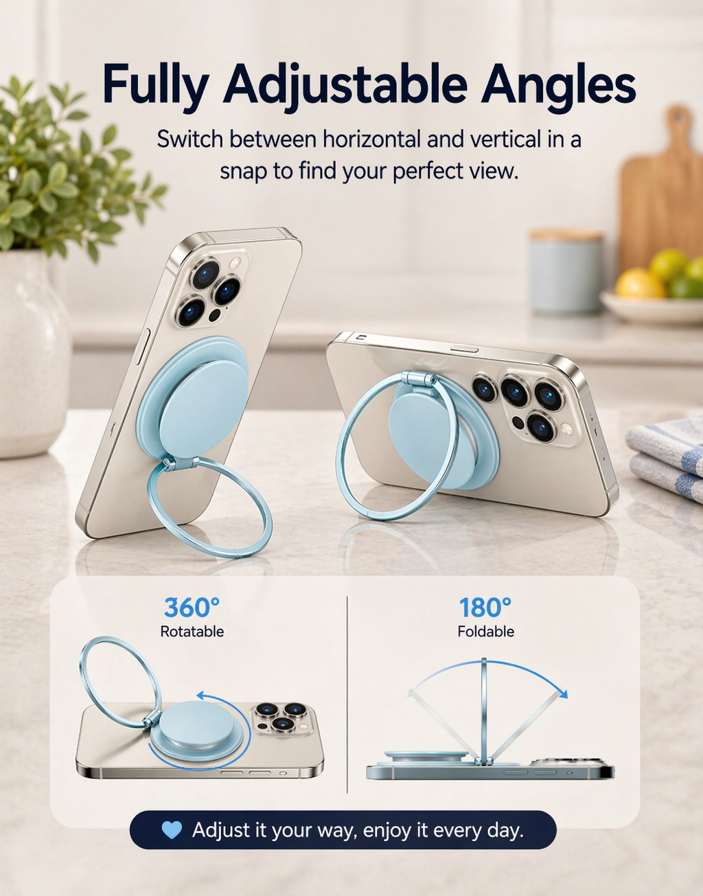 ROTAN MagSafe Magnetic Phone Grip | Secure One-Handed Hold - Blue Breeze