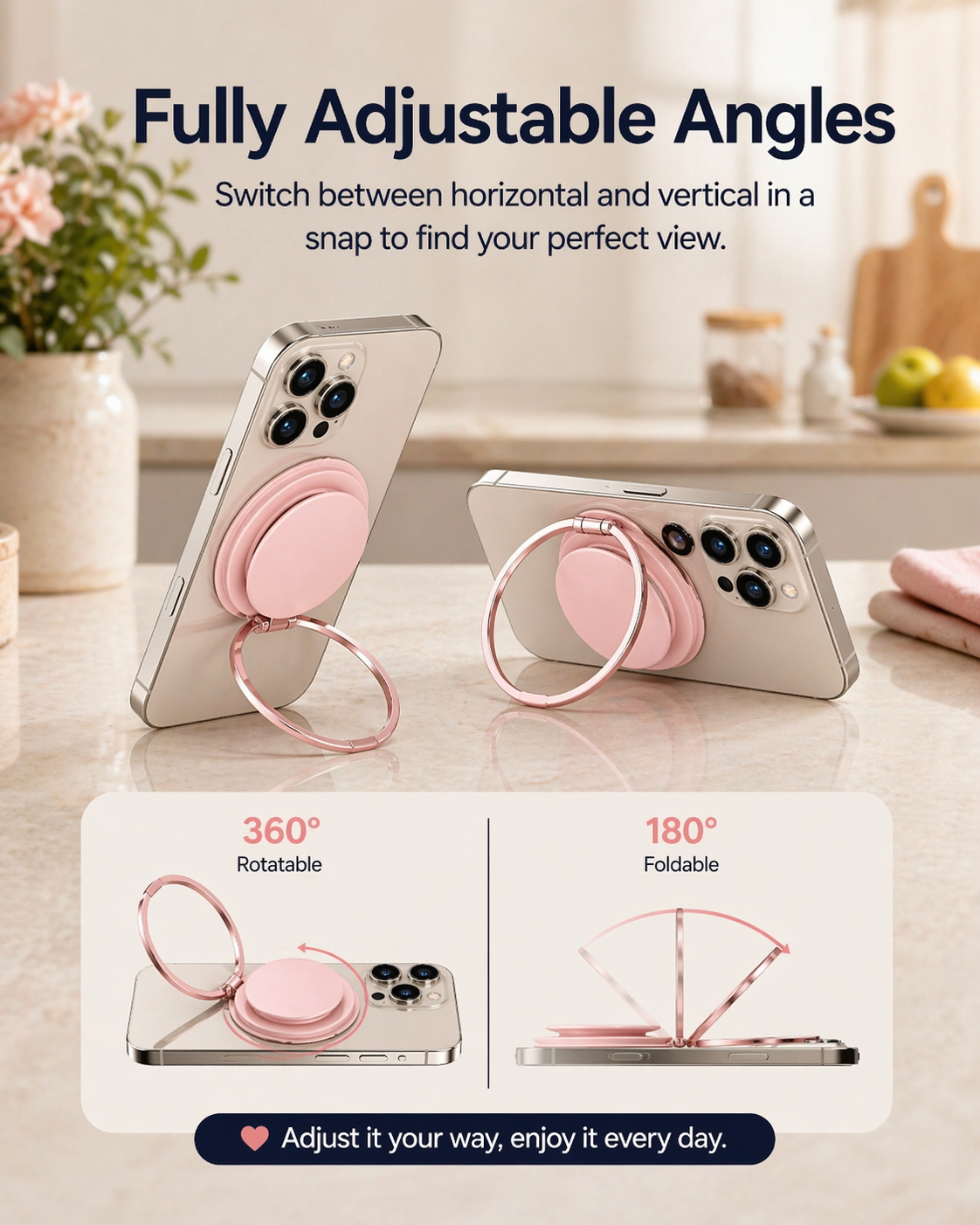 ROTAN MagSafe Magnetic Phone Grip | Secure One-Handed Hold - Blush Pink