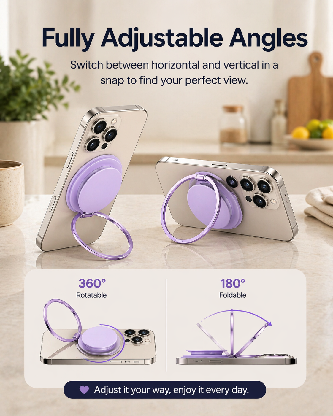 ROTAN MagSafe Magnetic Phone Grip | Secure One-Handed Hold - Lavender Bliss